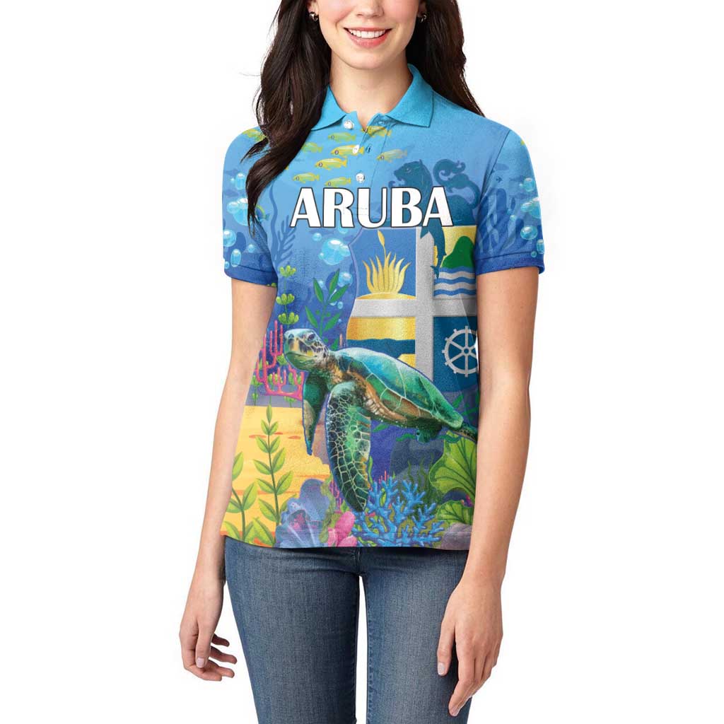 Aruba Sea Turtle Women Polo Shirt Underwater Landscape - Wonder Print Shop