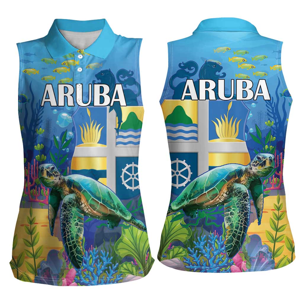 Aruba Sea Turtle Women Sleeveless Polo Shirt Underwater Landscape - Wonder Print Shop