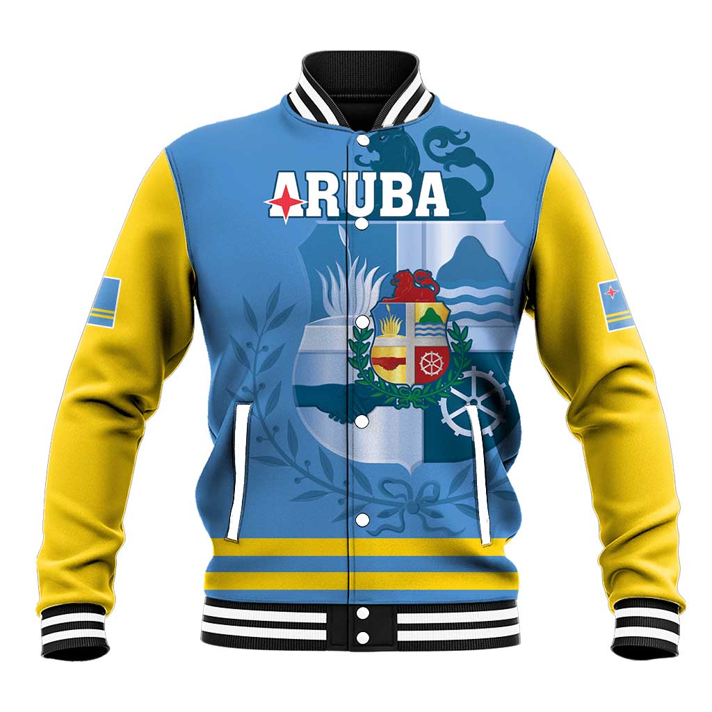 Custom Aruba Coat Of Arms Baseball Jacket With Flag Style - Wonder Print Shop