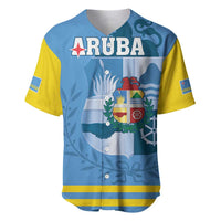 Custom Aruba Coat Of Arms Baseball Jersey With Flag Style - Wonder Print Shop