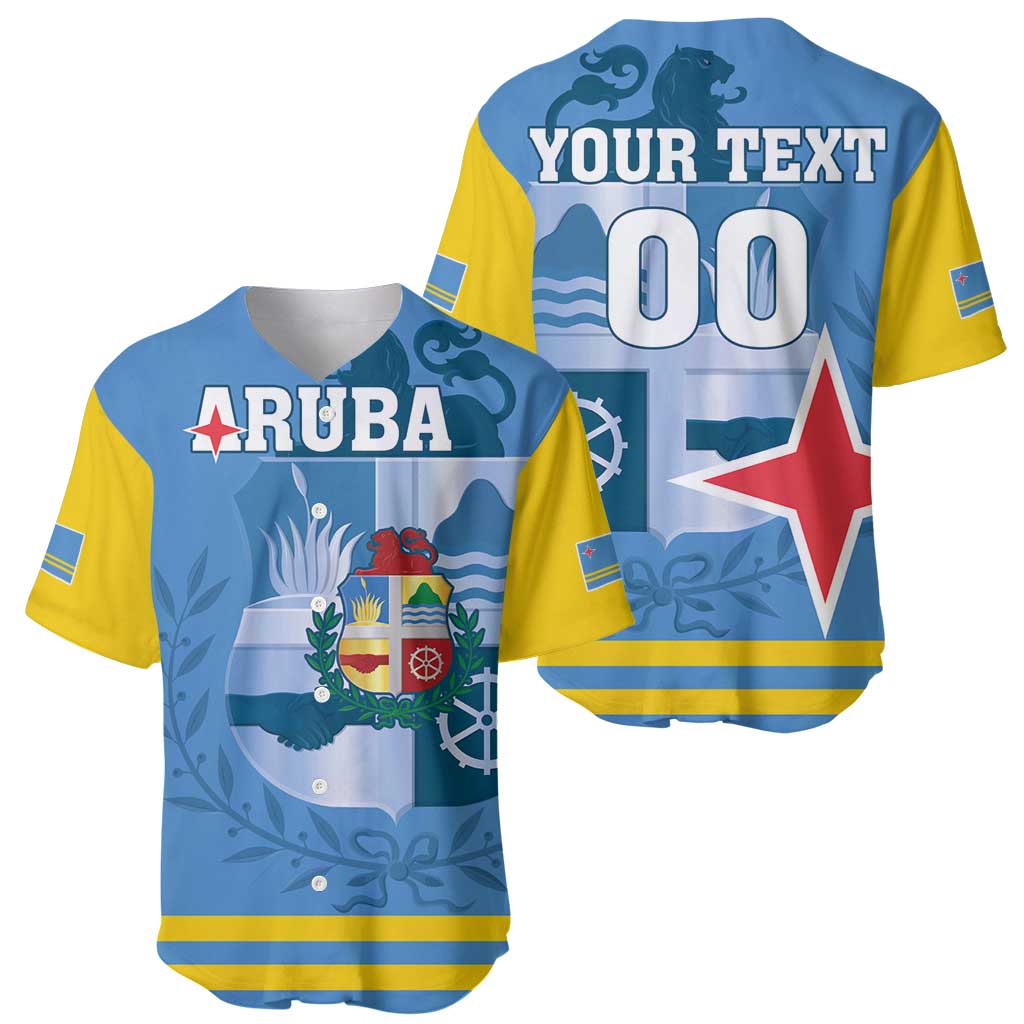 Custom Aruba Coat Of Arms Baseball Jersey With Flag Style - Wonder Print Shop