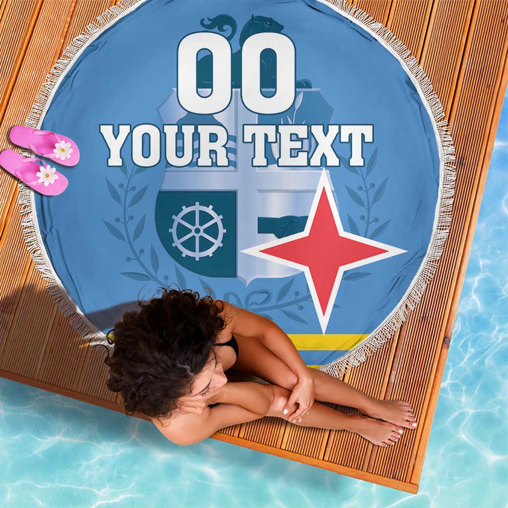 Custom Aruba Coat Of Arms Beach Blanket With Flag Style - Wonder Print Shop