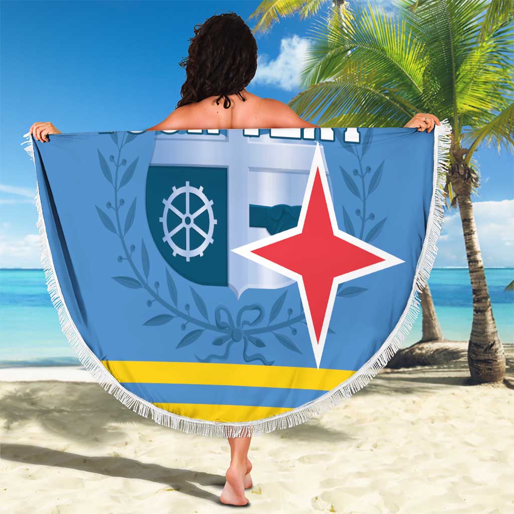 Custom Aruba Coat Of Arms Beach Blanket With Flag Style - Wonder Print Shop