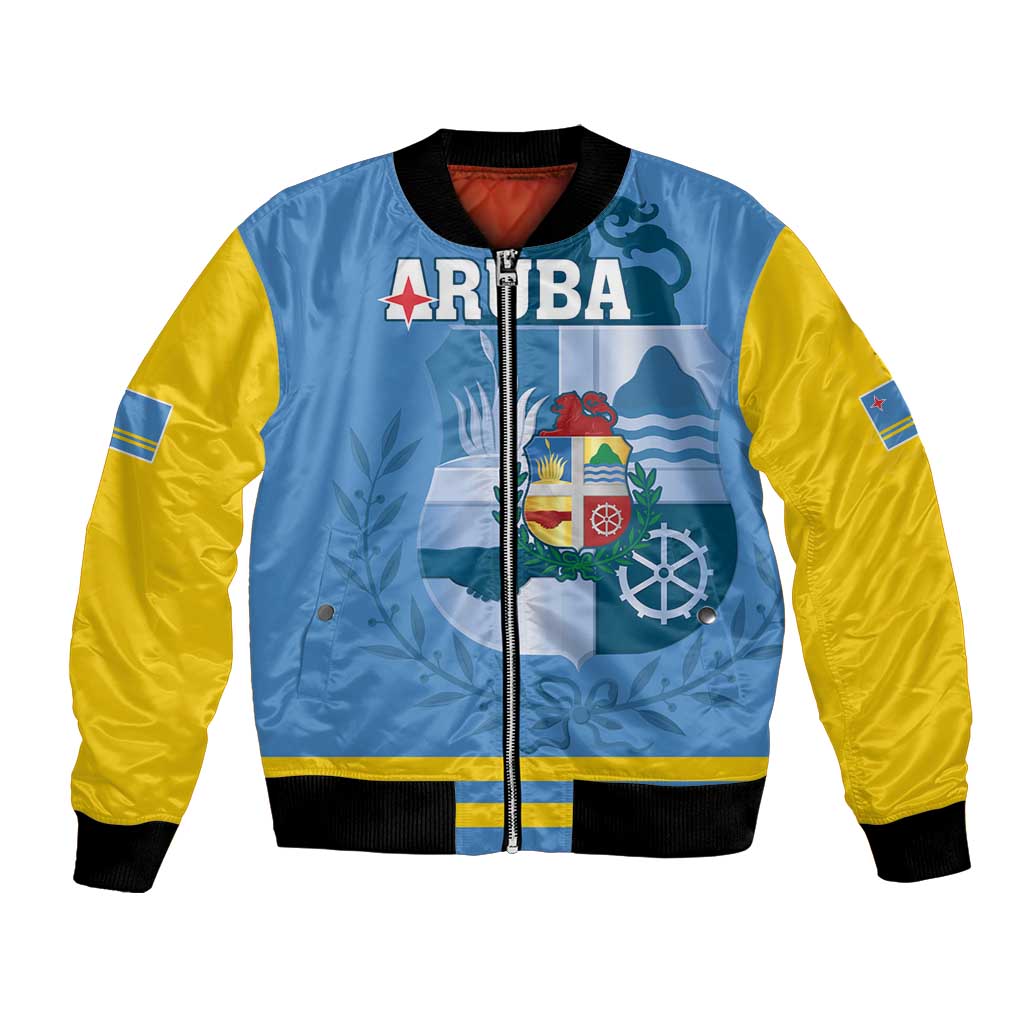 Custom Aruba Coat Of Arms Bomber Jacket With Flag Style - Wonder Print Shop