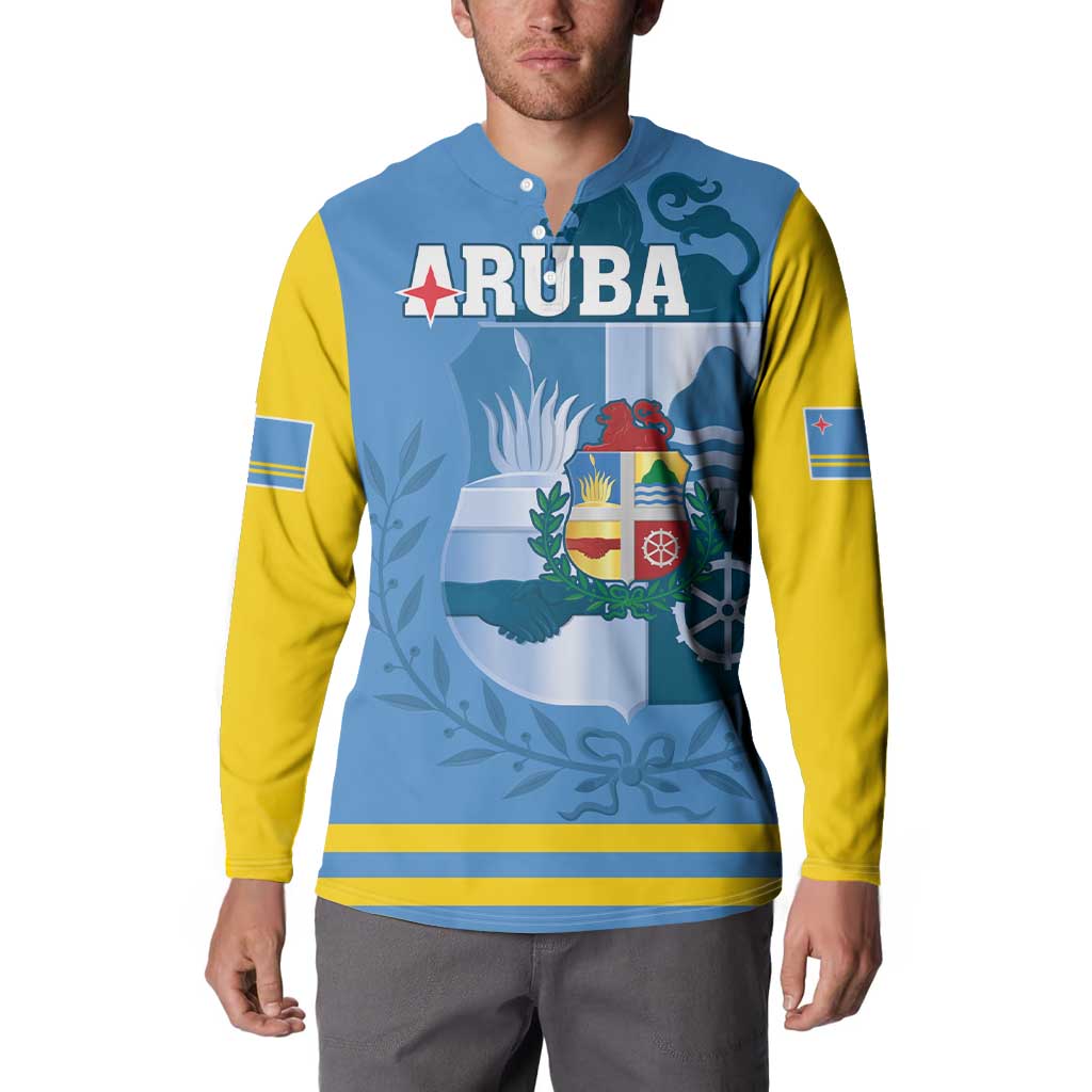 Custom Aruba Coat Of Arms Button Sweatshirt With Flag Style - Wonder Print Shop