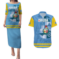 Custom Aruba Coat Of Arms Couples Matching Puletasi and Hawaiian Shirt With Flag Style - Wonder Print Shop