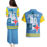 Custom Aruba Coat Of Arms Couples Matching Puletasi and Hawaiian Shirt With Flag Style - Wonder Print Shop