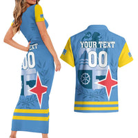 Custom Aruba Coat Of Arms Couples Matching Short Sleeve Bodycon Dress and Hawaiian Shirt With Flag Style - Wonder Print Shop