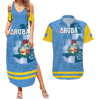 Custom Aruba Coat Of Arms Couples Matching Summer Maxi Dress and Hawaiian Shirt With Flag Style - Wonder Print Shop