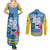 Custom Aruba Coat Of Arms Couples Matching Summer Maxi Dress and Long Sleeve Button Shirt With Flag Style - Wonder Print Shop