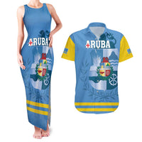 Custom Aruba Coat Of Arms Couples Matching Tank Maxi Dress and Hawaiian Shirt With Flag Style - Wonder Print Shop