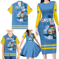 Custom Aruba Coat Of Arms Family Matching Long Sleeve Bodycon Dress and Hawaiian Shirt With Flag Style - Wonder Print Shop