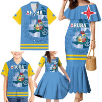 Custom Aruba Coat Of Arms Family Matching Mermaid Dress and Hawaiian Shirt With Flag Style - Wonder Print Shop