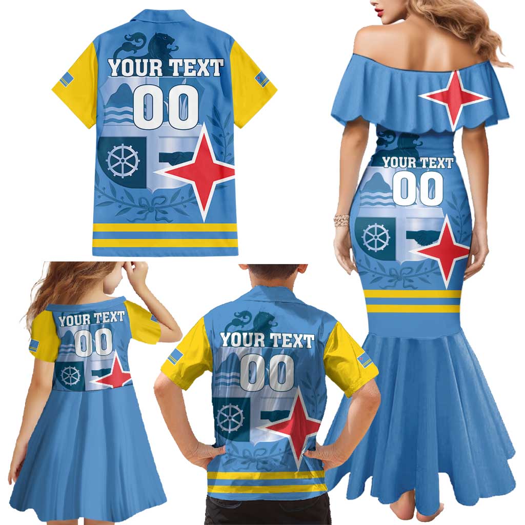 Custom Aruba Coat Of Arms Family Matching Mermaid Dress and Hawaiian Shirt With Flag Style - Wonder Print Shop