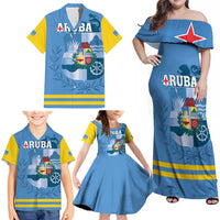 Custom Aruba Coat Of Arms Family Matching Off Shoulder Maxi Dress and Hawaiian Shirt With Flag Style - Wonder Print Shop