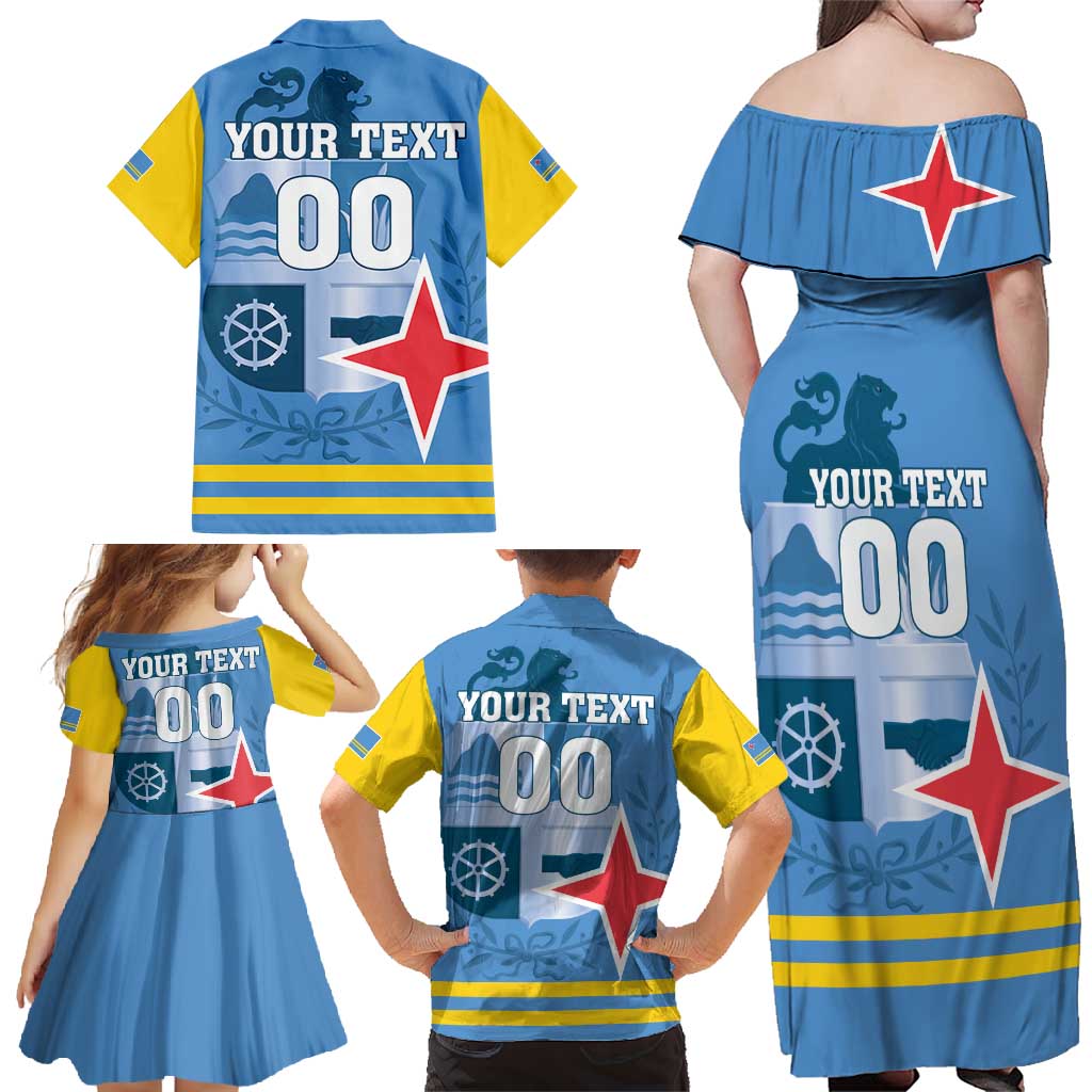 Custom Aruba Coat Of Arms Family Matching Off Shoulder Maxi Dress and Hawaiian Shirt With Flag Style - Wonder Print Shop