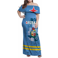 Custom Aruba Coat Of Arms Family Matching Off Shoulder Maxi Dress and Hawaiian Shirt With Flag Style - Wonder Print Shop