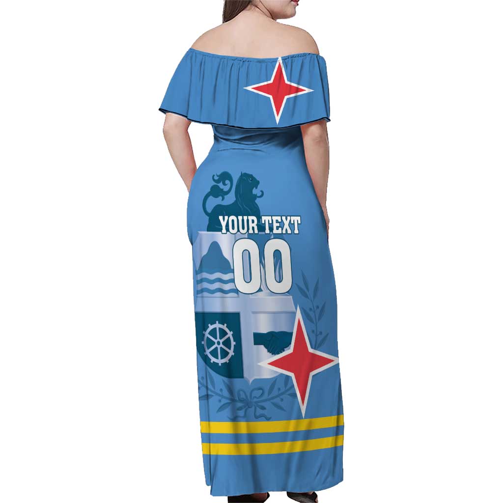 Custom Aruba Coat Of Arms Family Matching Off Shoulder Maxi Dress and Hawaiian Shirt With Flag Style - Wonder Print Shop