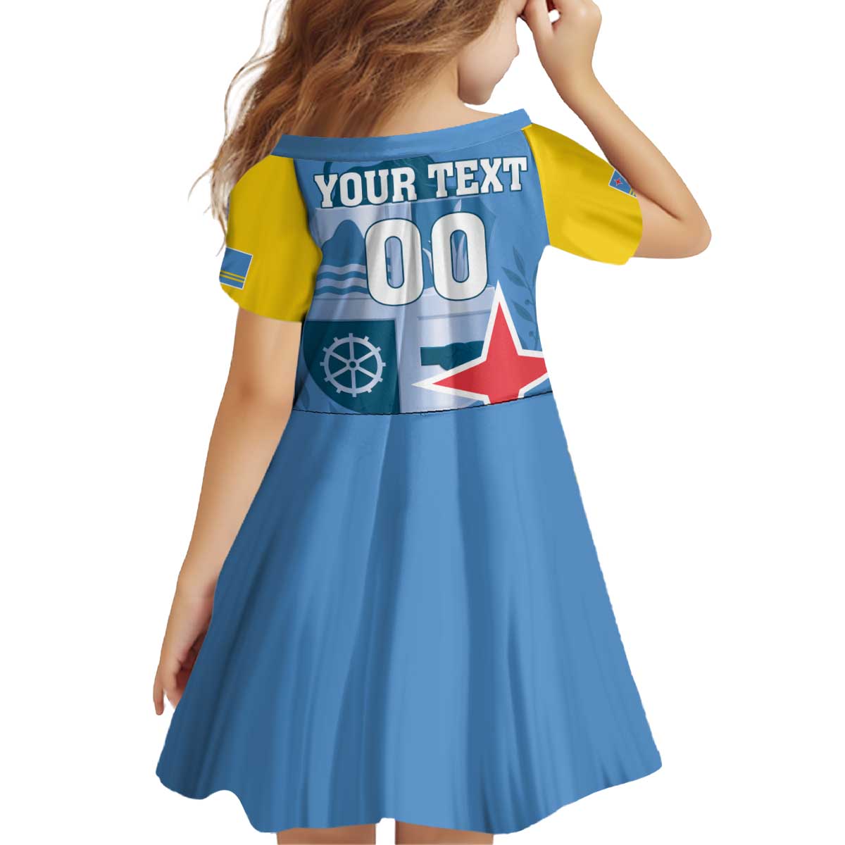 Custom Aruba Coat Of Arms Family Matching Off Shoulder Short Dress and Hawaiian Shirt With Flag Style - Wonder Print Shop
