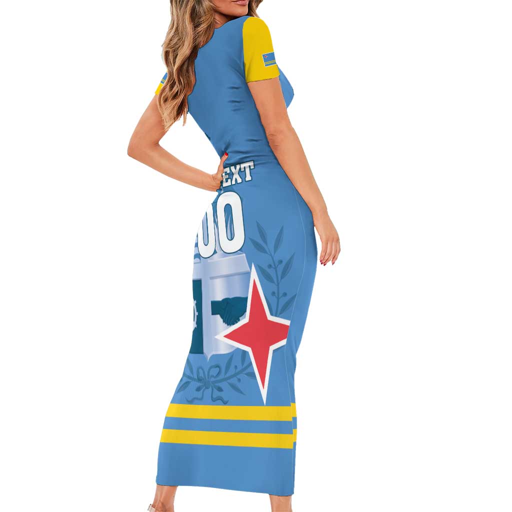 Custom Aruba Coat Of Arms Family Matching Short Sleeve Bodycon Dress and Hawaiian Shirt With Flag Style - Wonder Print Shop