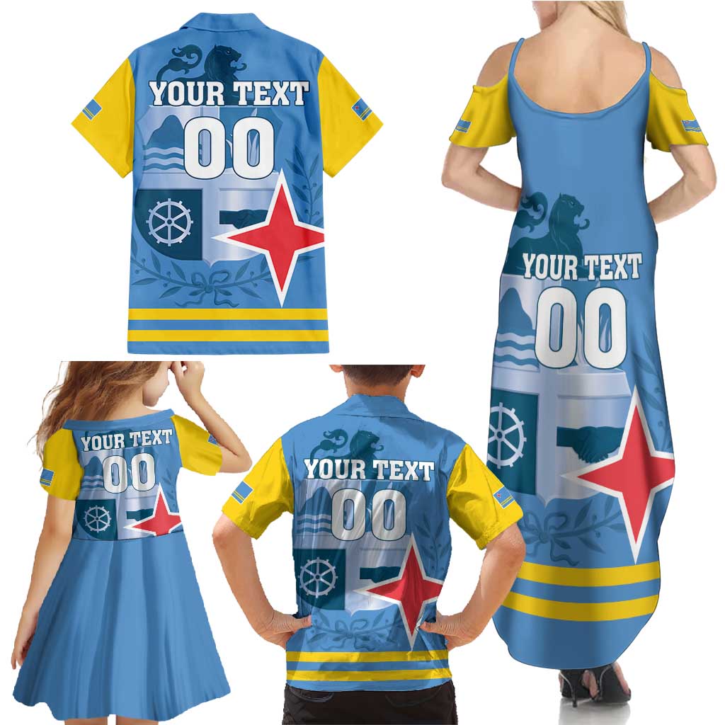 Custom Aruba Coat Of Arms Family Matching Summer Maxi Dress and Hawaiian Shirt With Flag Style - Wonder Print Shop