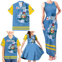 Custom Aruba Coat Of Arms Family Matching Tank Maxi Dress and Hawaiian Shirt With Flag Style - Wonder Print Shop