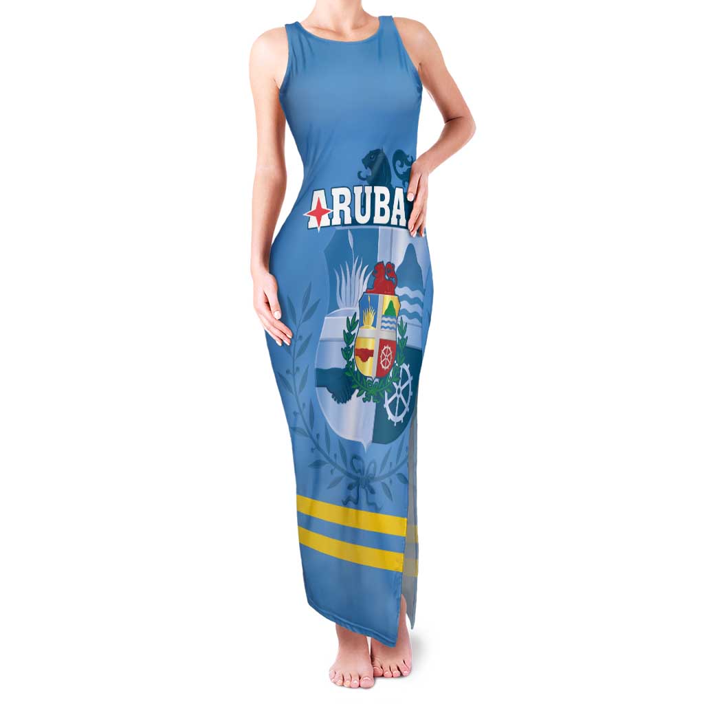 Custom Aruba Coat Of Arms Family Matching Tank Maxi Dress and Hawaiian Shirt With Flag Style - Wonder Print Shop