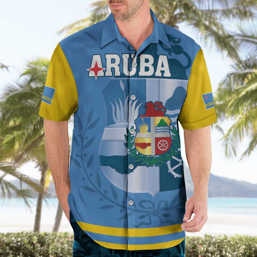 Custom Aruba Coat Of Arms Hawaiian Shirt With Flag Style - Wonder Print Shop