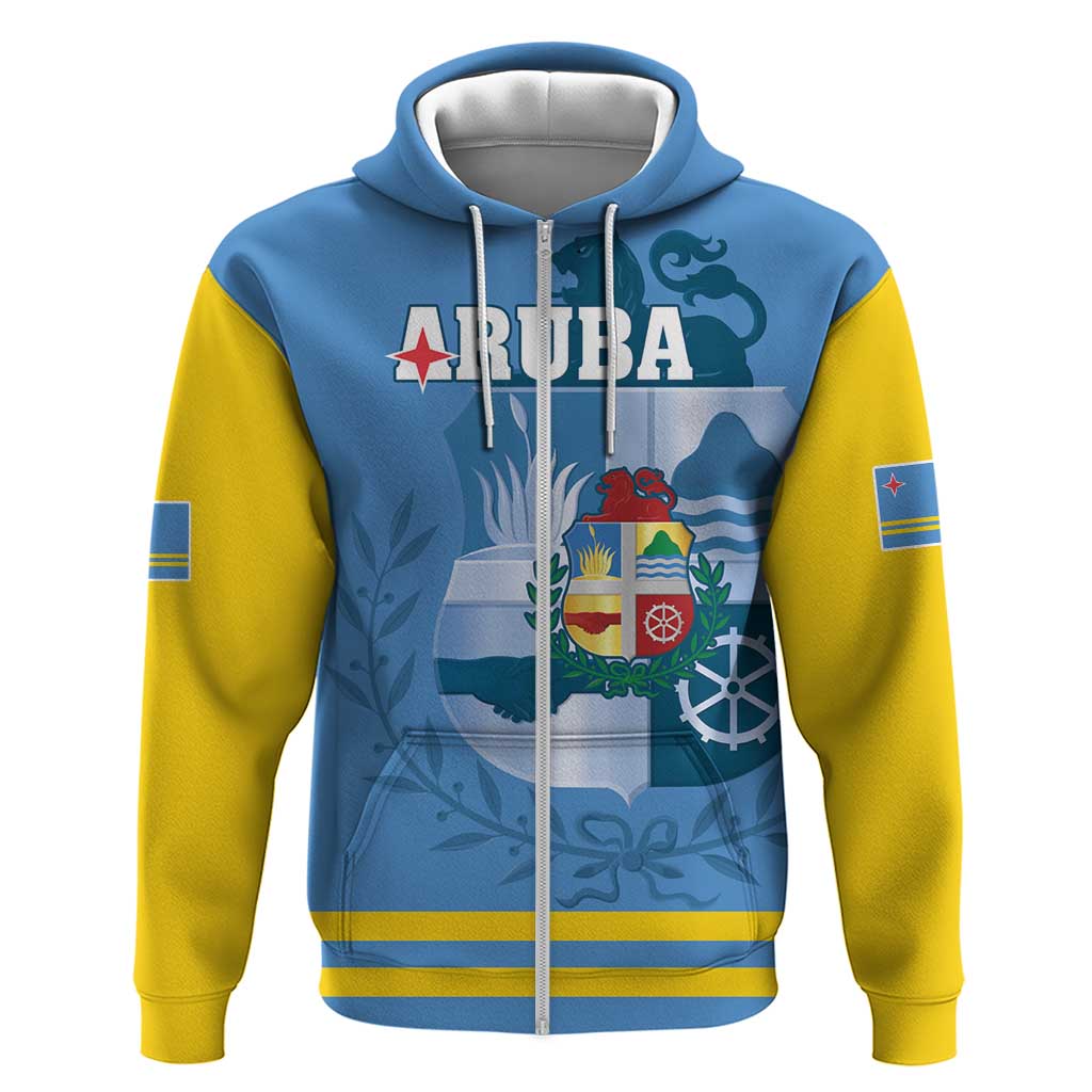 Custom Aruba Coat Of Arms Hoodie With Flag Style - Wonder Print Shop