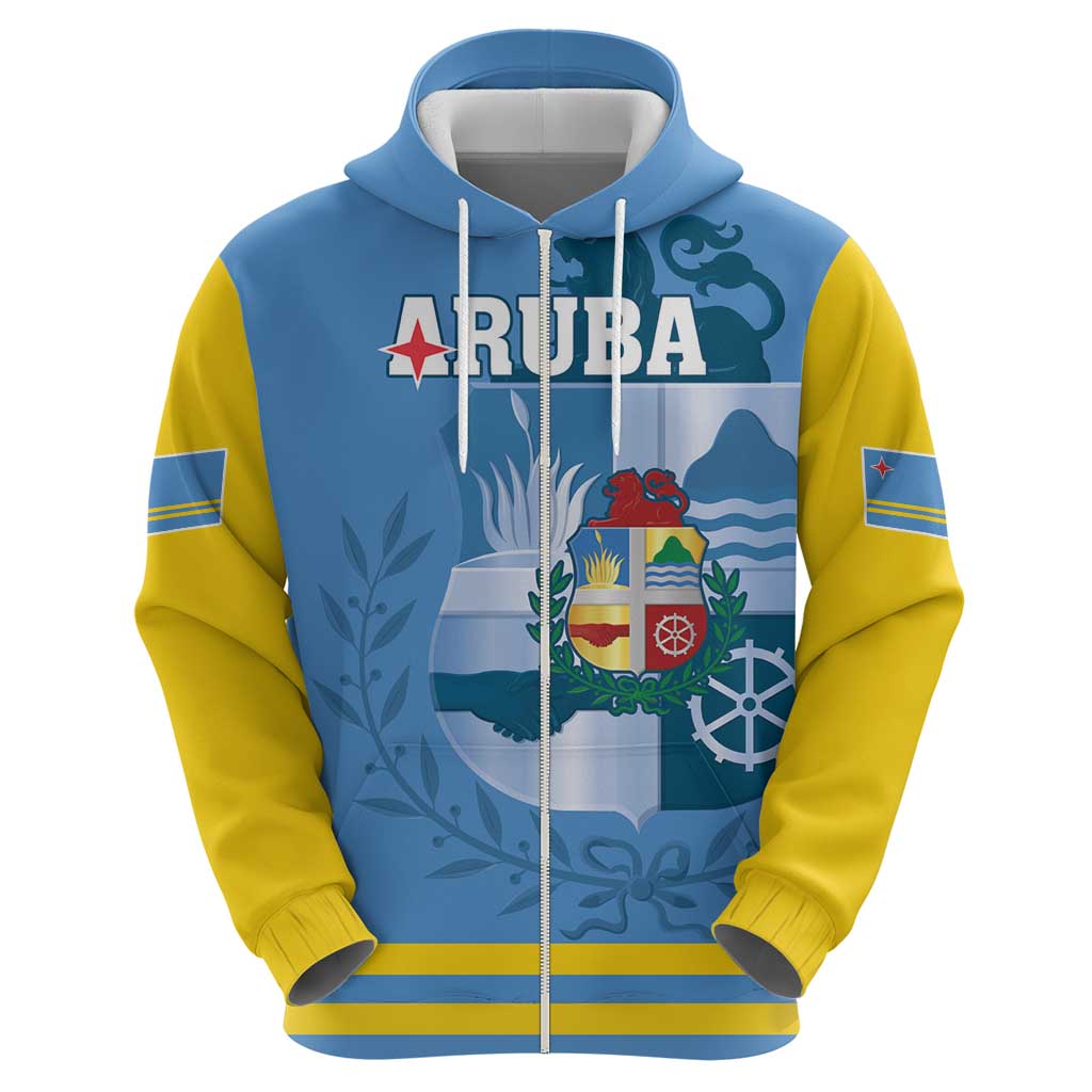 Custom Aruba Coat Of Arms Hoodie With Flag Style - Wonder Print Shop