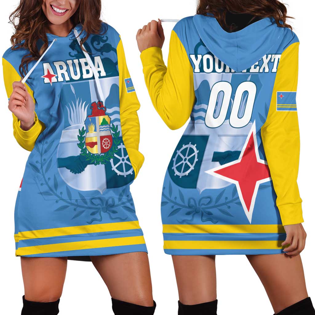 Custom Aruba Coat Of Arms Hoodie Dress With Flag Style - Wonder Print Shop