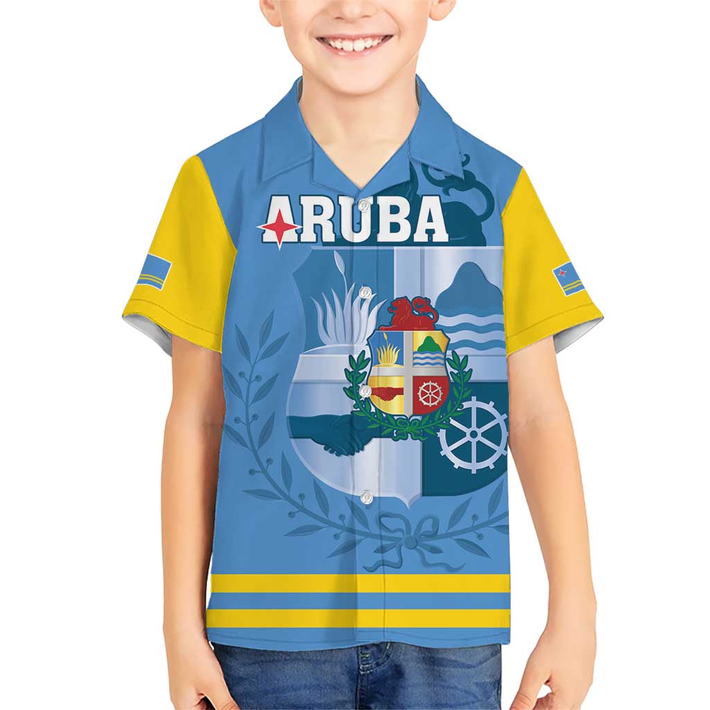 Custom Aruba Coat Of Arms Kid Hawaiian Shirt With Flag Style - Wonder Print Shop