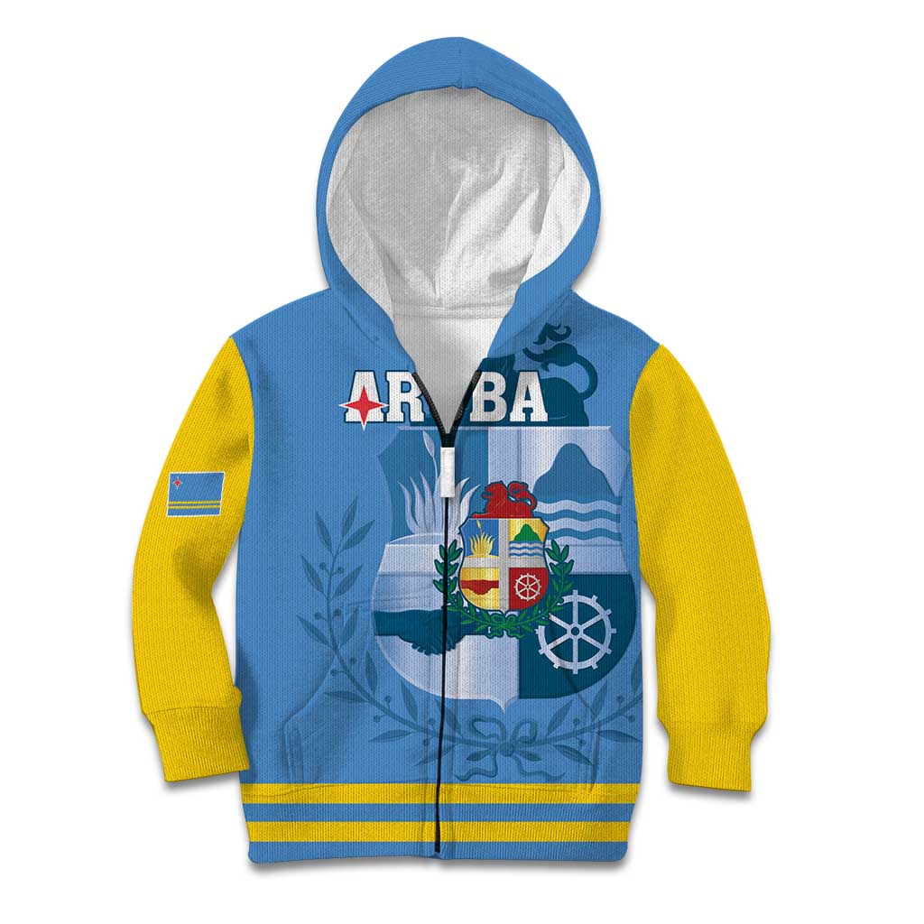 Custom Aruba Coat Of Arms Kid Hoodie With Flag Style - Wonder Print Shop