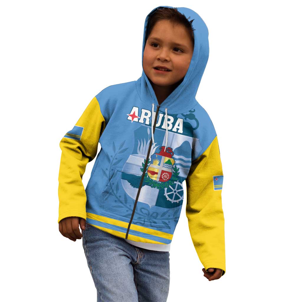 Custom Aruba Coat Of Arms Kid Hoodie With Flag Style - Wonder Print Shop