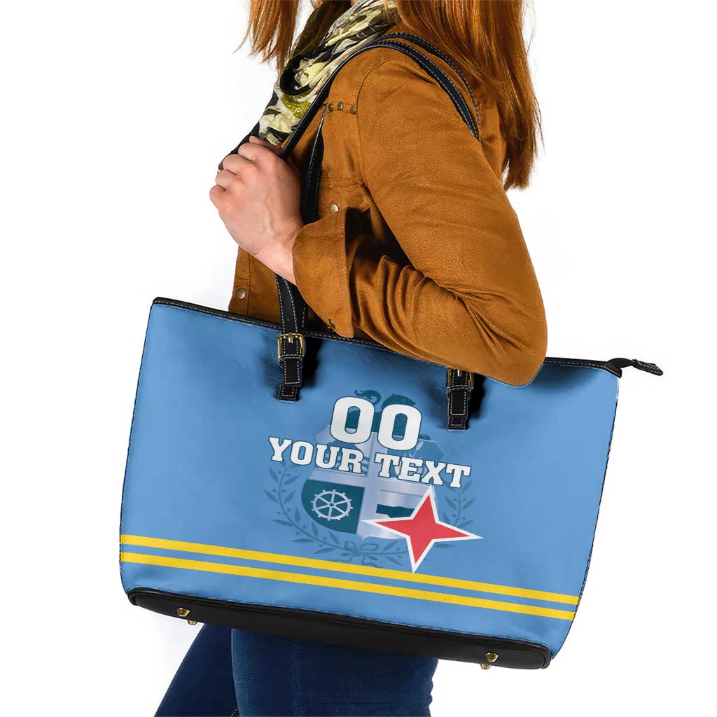 Custom Aruba Coat Of Arms Leather Tote Bag With Flag Style - Wonder Print Shop