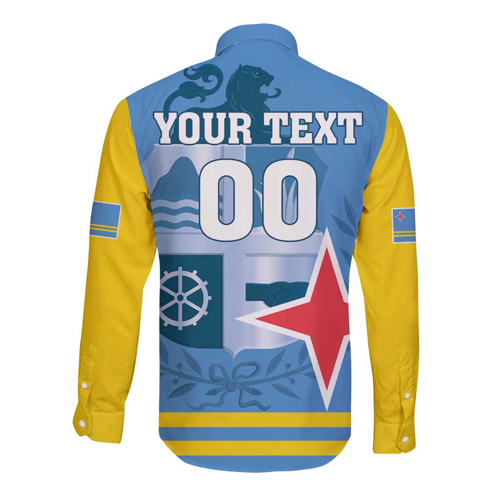 Custom Aruba Coat Of Arms Long Sleeve Button Shirt With Flag Style - Wonder Print Shop