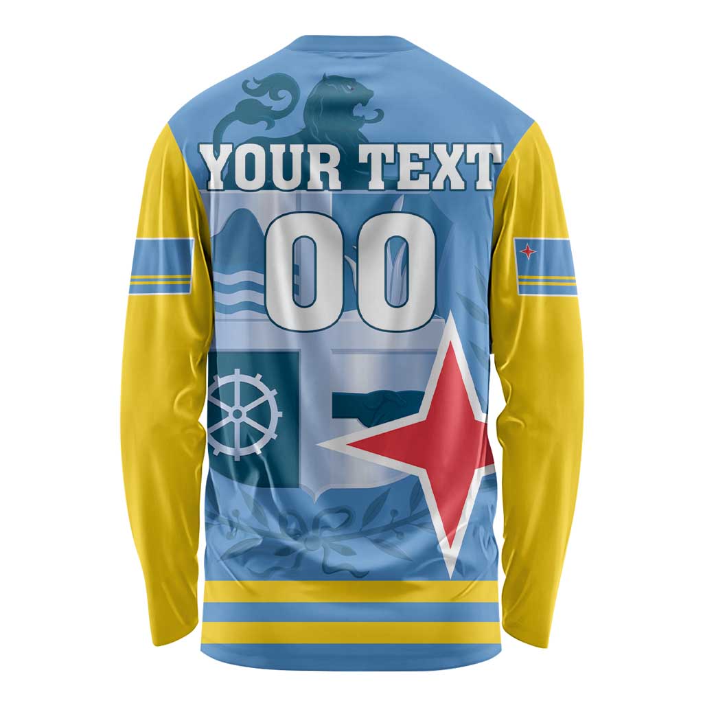 Custom Aruba Coat Of Arms Long Sleeve Shirt With Flag Style - Wonder Print Shop