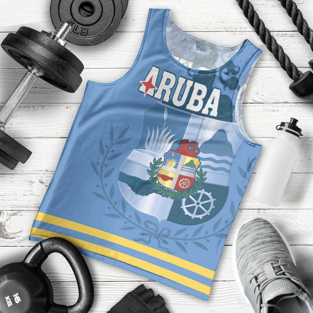 Custom Aruba Coat Of Arms Men Tank Top With Flag Style - Wonder Print Shop