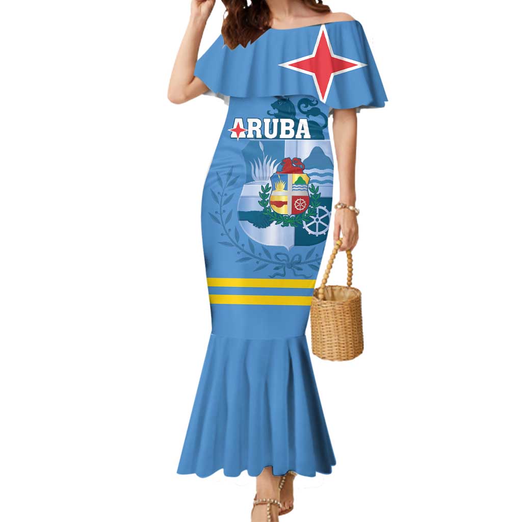 Custom Aruba Coat Of Arms Mermaid Dress With Flag Style - Wonder Print Shop