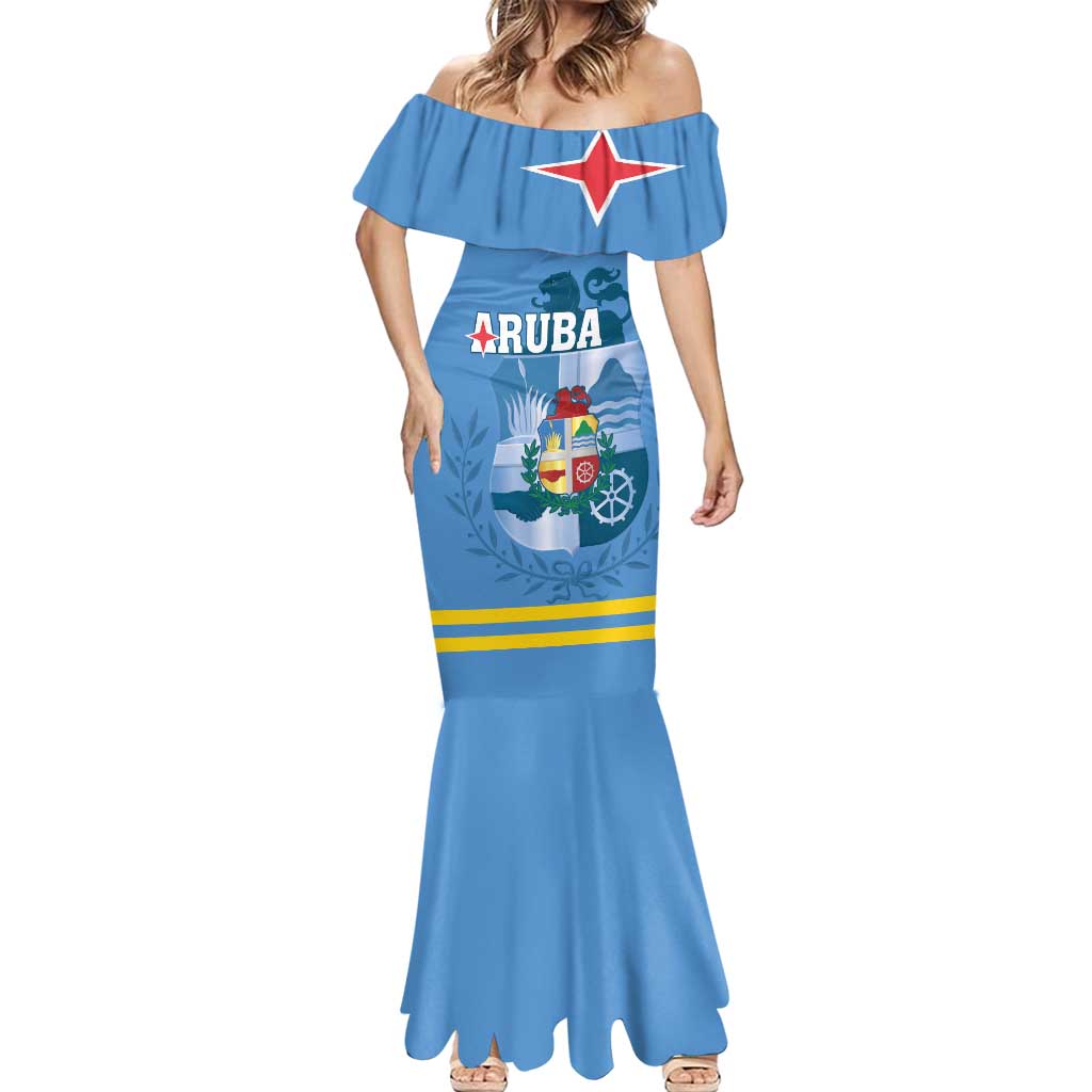 Custom Aruba Coat Of Arms Mermaid Dress With Flag Style - Wonder Print Shop