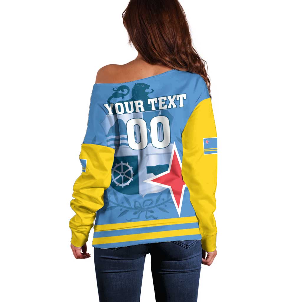 Custom Aruba Coat Of Arms Off Shoulder Sweater With Flag Style - Wonder Print Shop