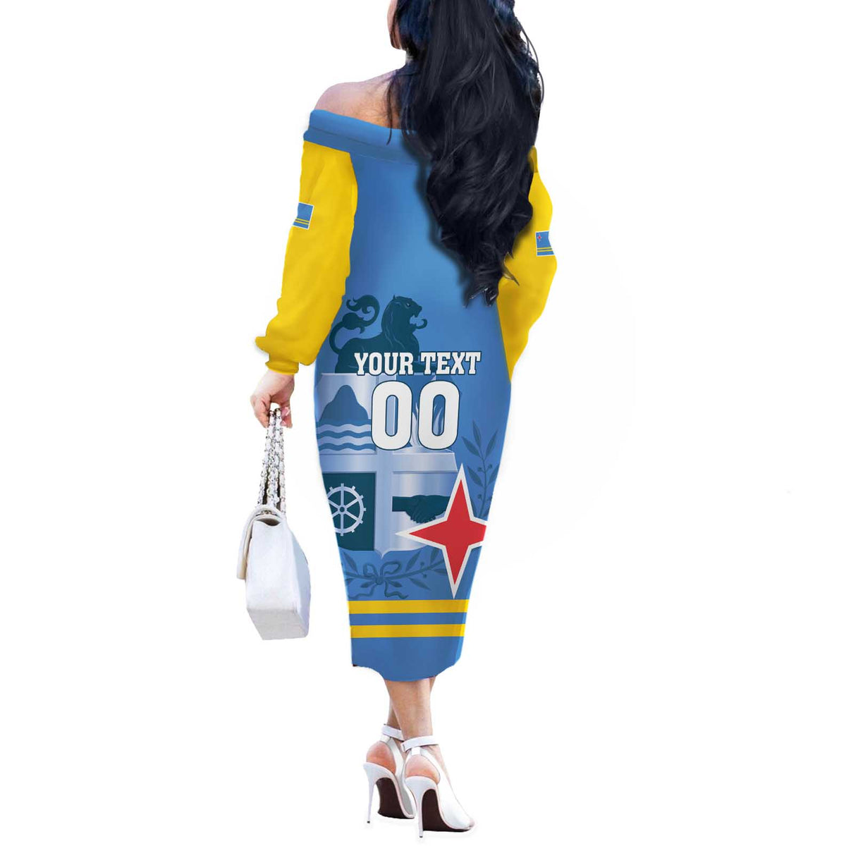 Custom Aruba Coat Of Arms Off The Shoulder Long Sleeve Dress With Flag Style - Wonder Print Shop