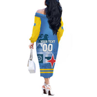 Custom Aruba Coat Of Arms Off The Shoulder Long Sleeve Dress With Flag Style - Wonder Print Shop