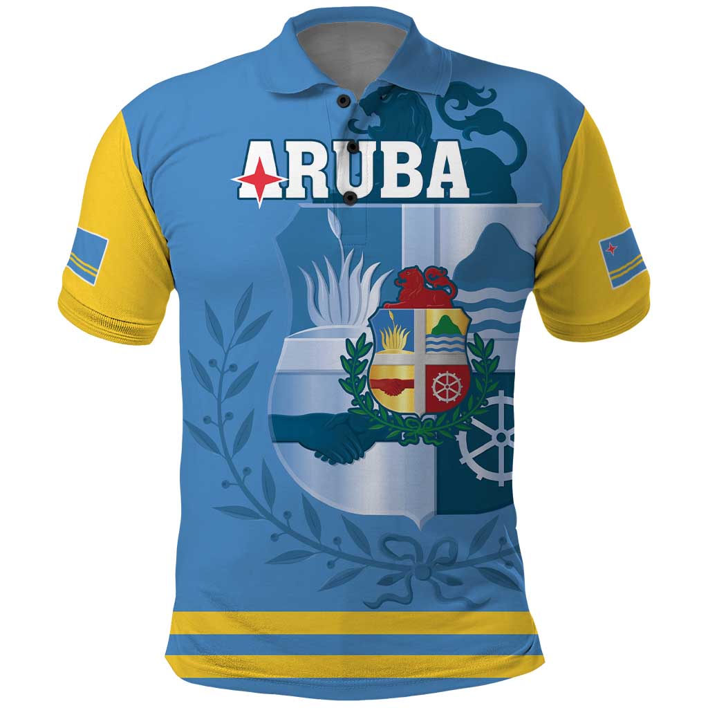 Custom Aruba Coat Of Arms Polo Shirt With Flag Style - Wonder Print Shop