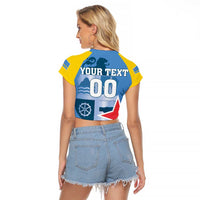 Custom Aruba Coat Of Arms Raglan Cropped T Shirt With Flag Style - Wonder Print Shop