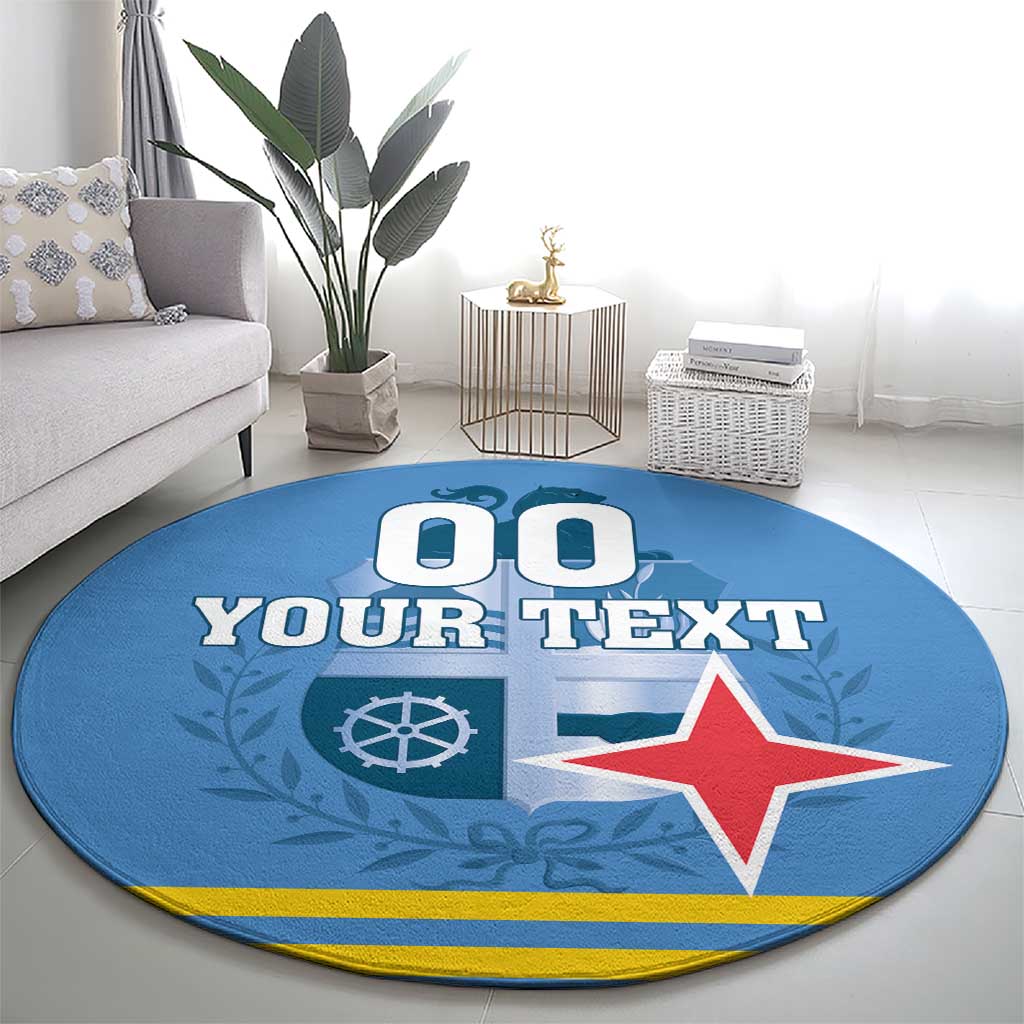 Custom Aruba Coat Of Arms Round Carpet With Flag Style