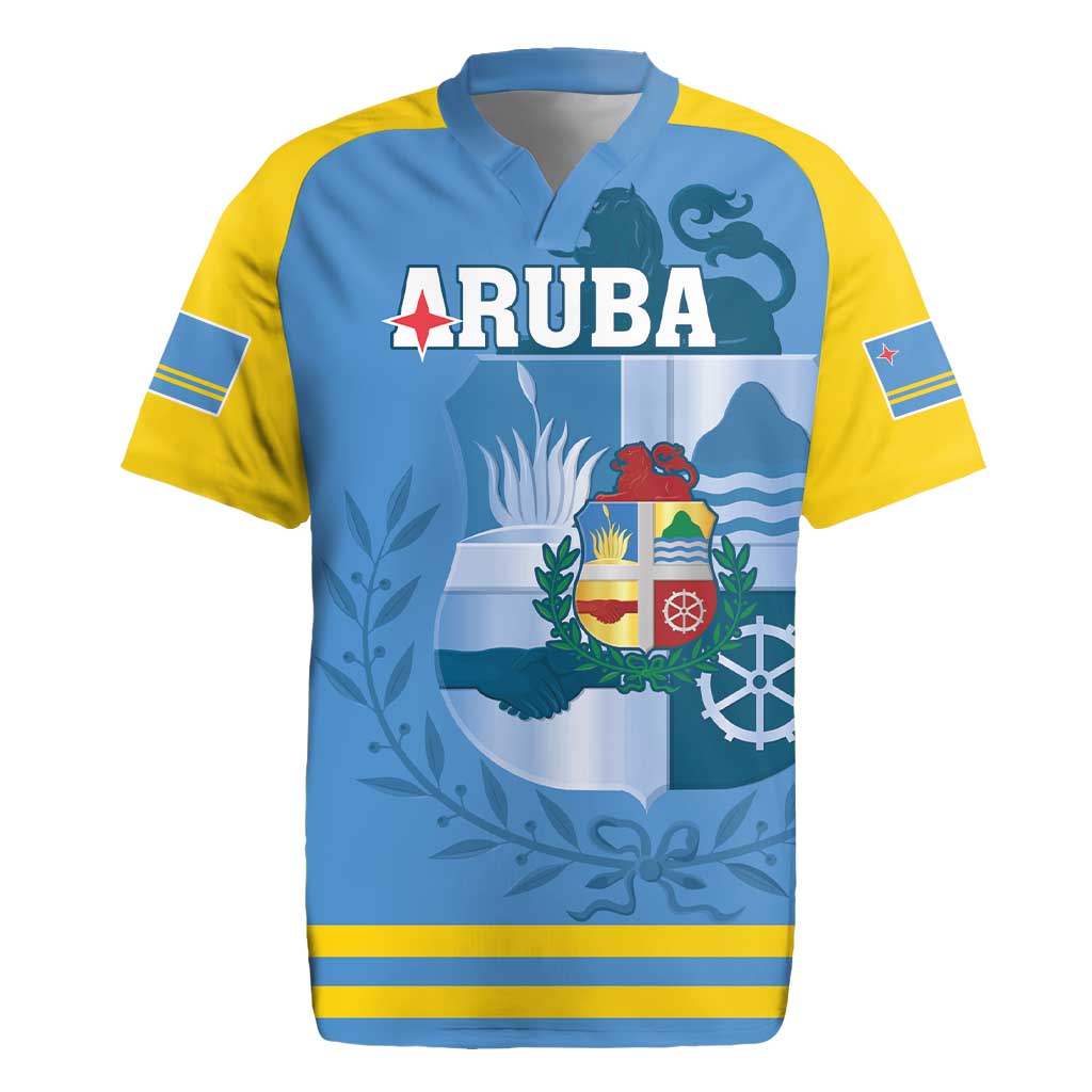 Custom Aruba Coat Of Arms Rugby Jersey With Flag Style - Wonder Print Shop