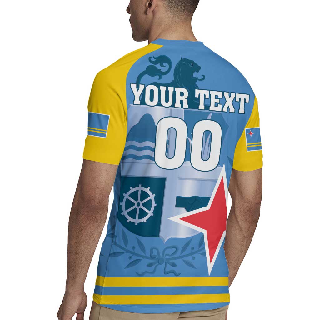 Custom Aruba Coat Of Arms Rugby Jersey With Flag Style - Wonder Print Shop