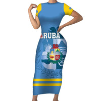 Custom Aruba Coat Of Arms Short Sleeve Bodycon Dress With Flag Style - Wonder Print Shop