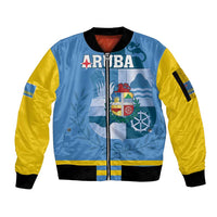 Custom Aruba Coat Of Arms Sleeve Zip Bomber Jacket With Flag Style - Wonder Print Shop